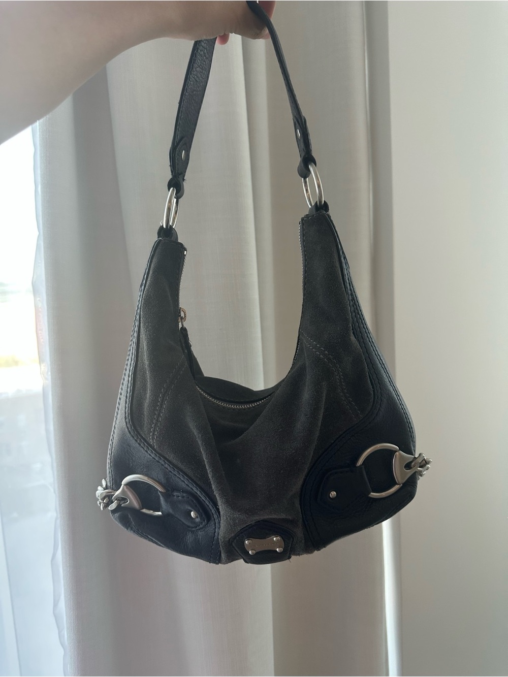 Michael Kors Grey Suede Shoulder Bag